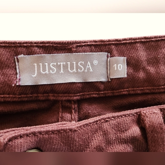 JUSTUSA~Maroon Wide Leg Denim Jeans~Raw Hem~size 10 - Picture 4 of 11